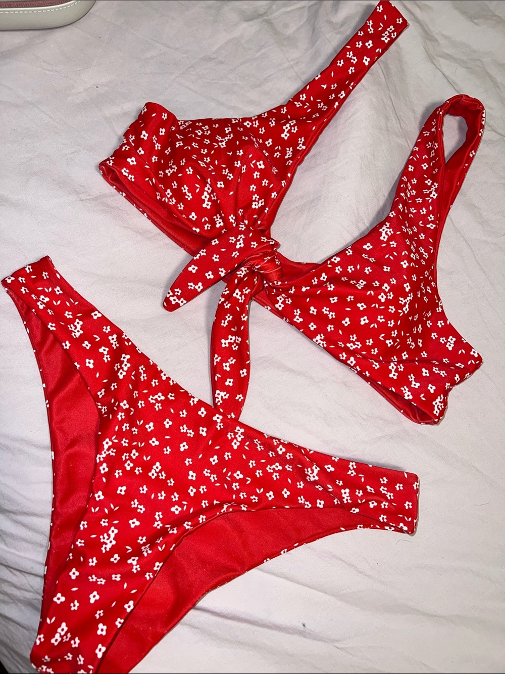 Zaful Red Floral Tie-Front Bikini Set